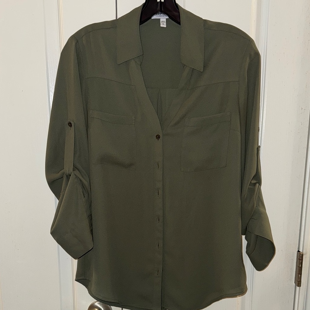 Express Green Long Sleeve Button Down Shirt with Notched Collar